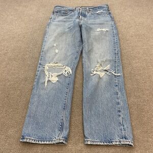 Levis Wedgie Straight Jeans Womens 27 Blue Light Wash High Rise Distressed Denim